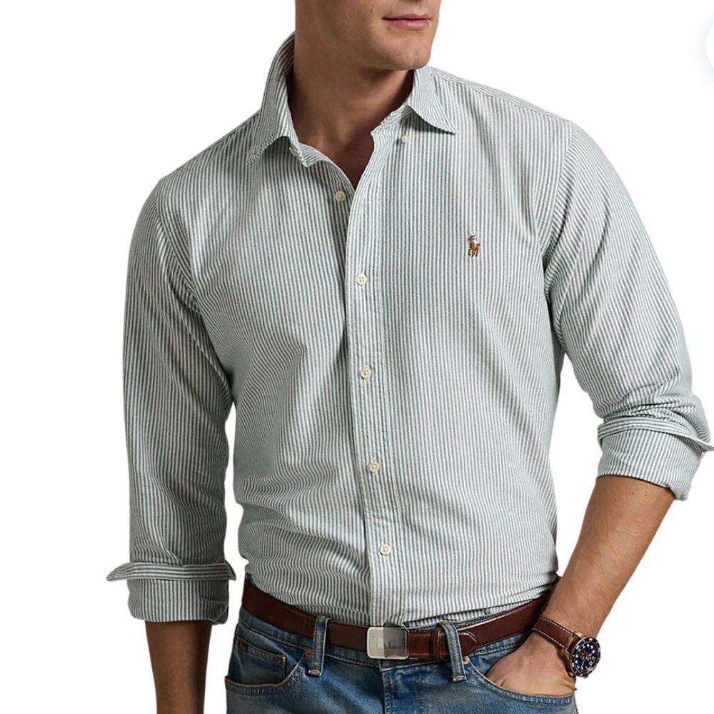 Ralph Lauren Green Stripe Long Sleeve Shirt Classic Fit Polo Men’s XXL